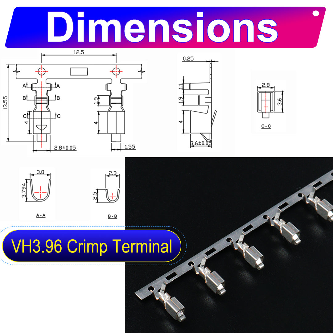 JST VH 3.96mm 2-12Pin Male Female Extension Cable 18AWG UL1007