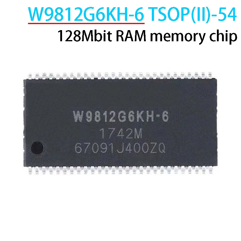 W9812G6KH-6 128Mbit DRAM memory IC in TSOP(II)-54 package, W9812G6KH for electronics, DIY memory projects, and embedded systems