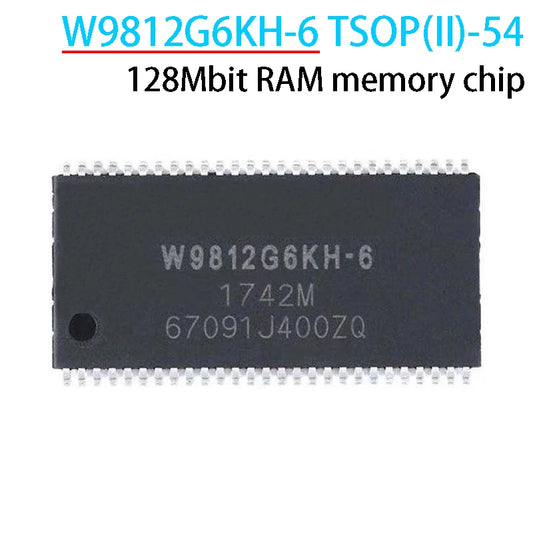 W9812G6KH-6 128Mbit DRAM memory IC in TSOP(II)-54 package, W9812G6KH for electronics, DIY memory projects, and embedded systems