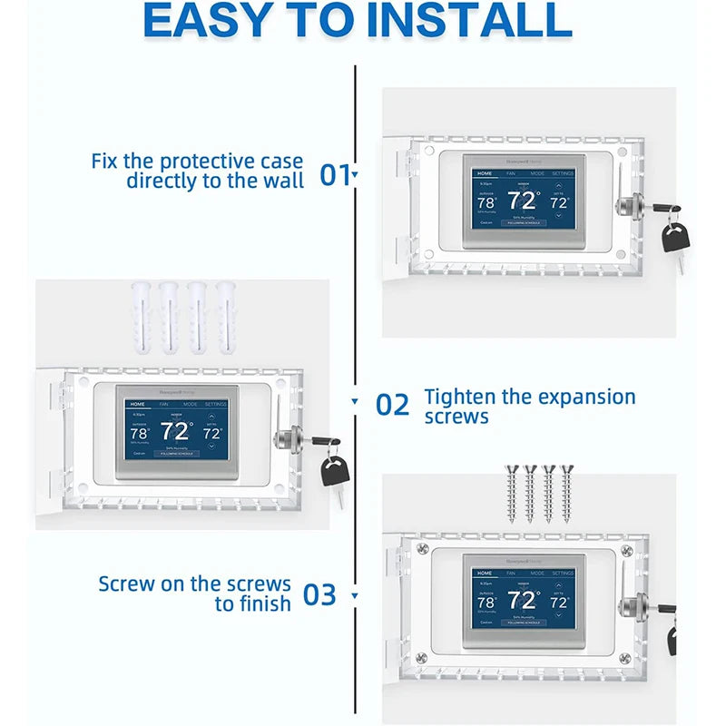Large clear thermostat cover for wall mounted thermostat protection