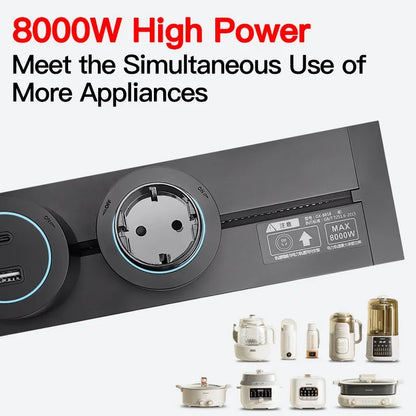 Wall mounted modular power strip with USB Type-C and US/EU/UK adapters, 40-50cm, for office and home
