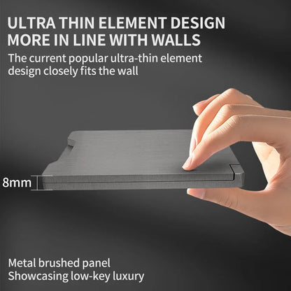 Fireproof 13A wall outlet showing 8mm stainless steel construction and universal socket compatibility