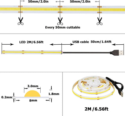 Warm white COB LED strip light for decoration