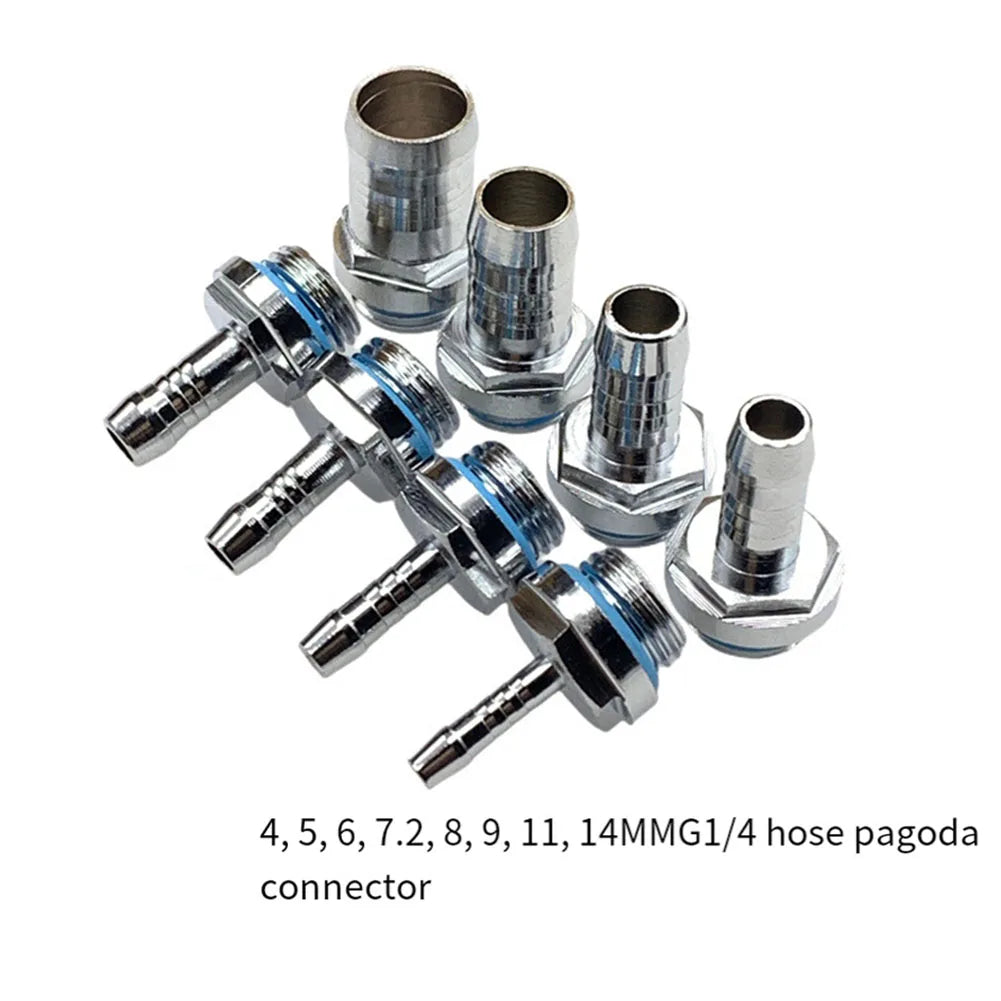Water cooling barb fitting 2-touch G1/4 thread hose pagoda connector with waterproof sealing ring, 4–14mm