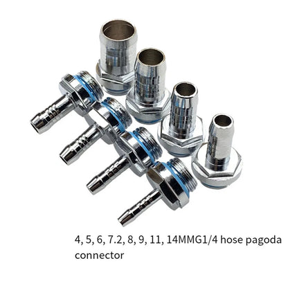 Water cooling barb fitting 2-touch G1/4 thread hose pagoda connector with waterproof sealing ring, 4–14mm