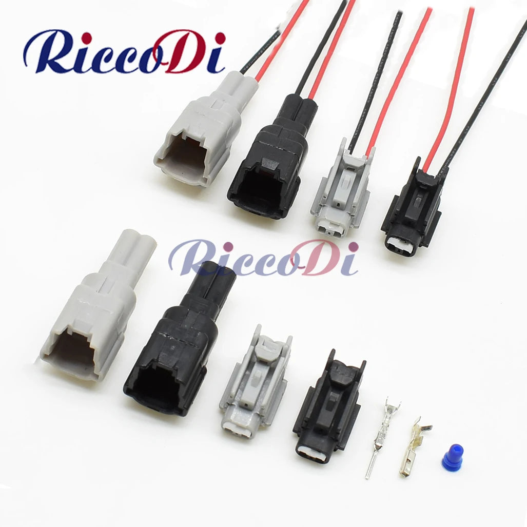 Front view of 2 pin automotive and appliance waterproof connector plug socket female male