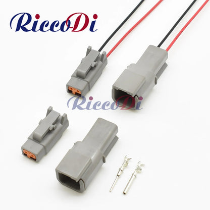Front view of 2 pin waterproof automotive sensor connector plug socket for air temperature and electrical inlet