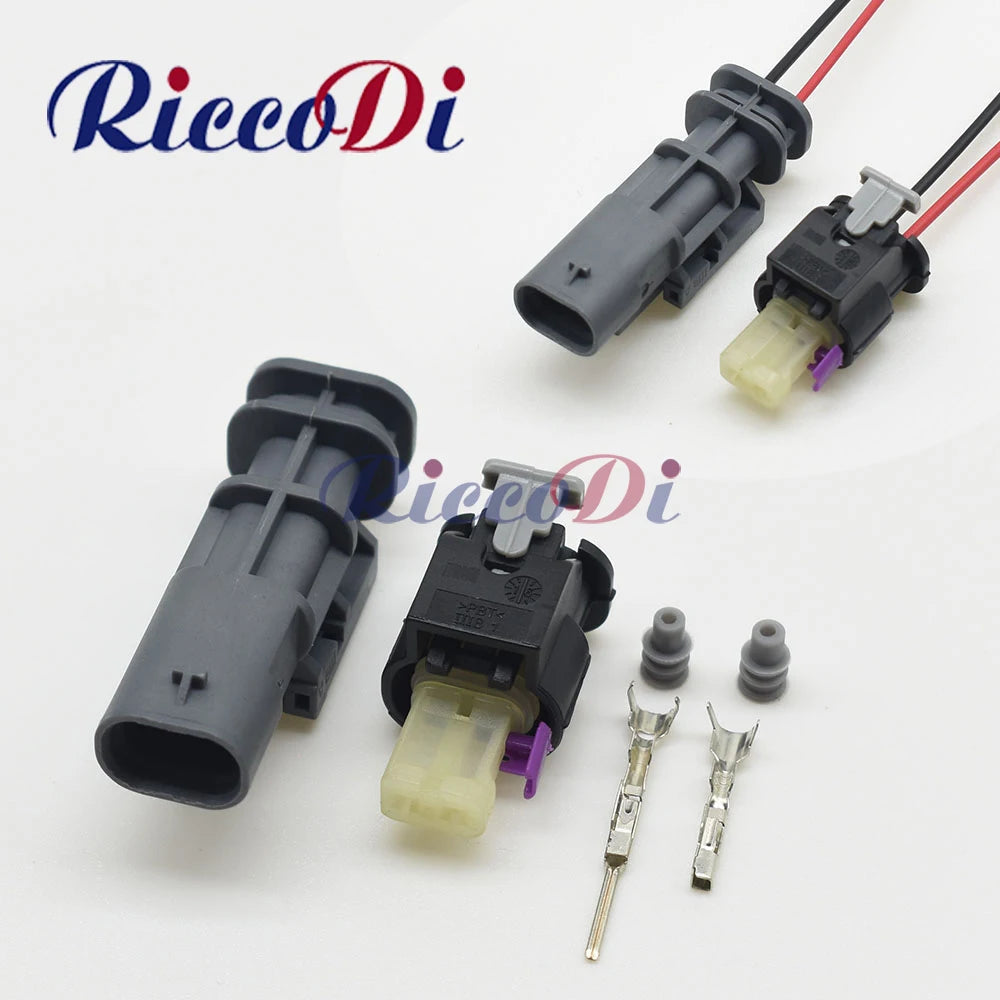 Front view of 2 pin female and male automotive waterproof connector wiring harness plug