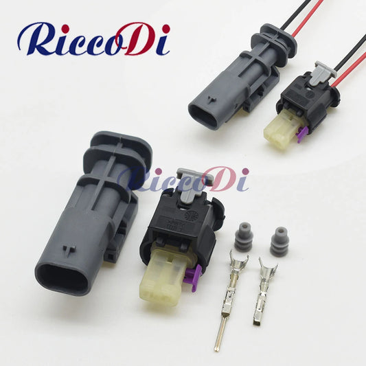 Front view of 2 pin female and male automotive waterproof connector wiring harness plug