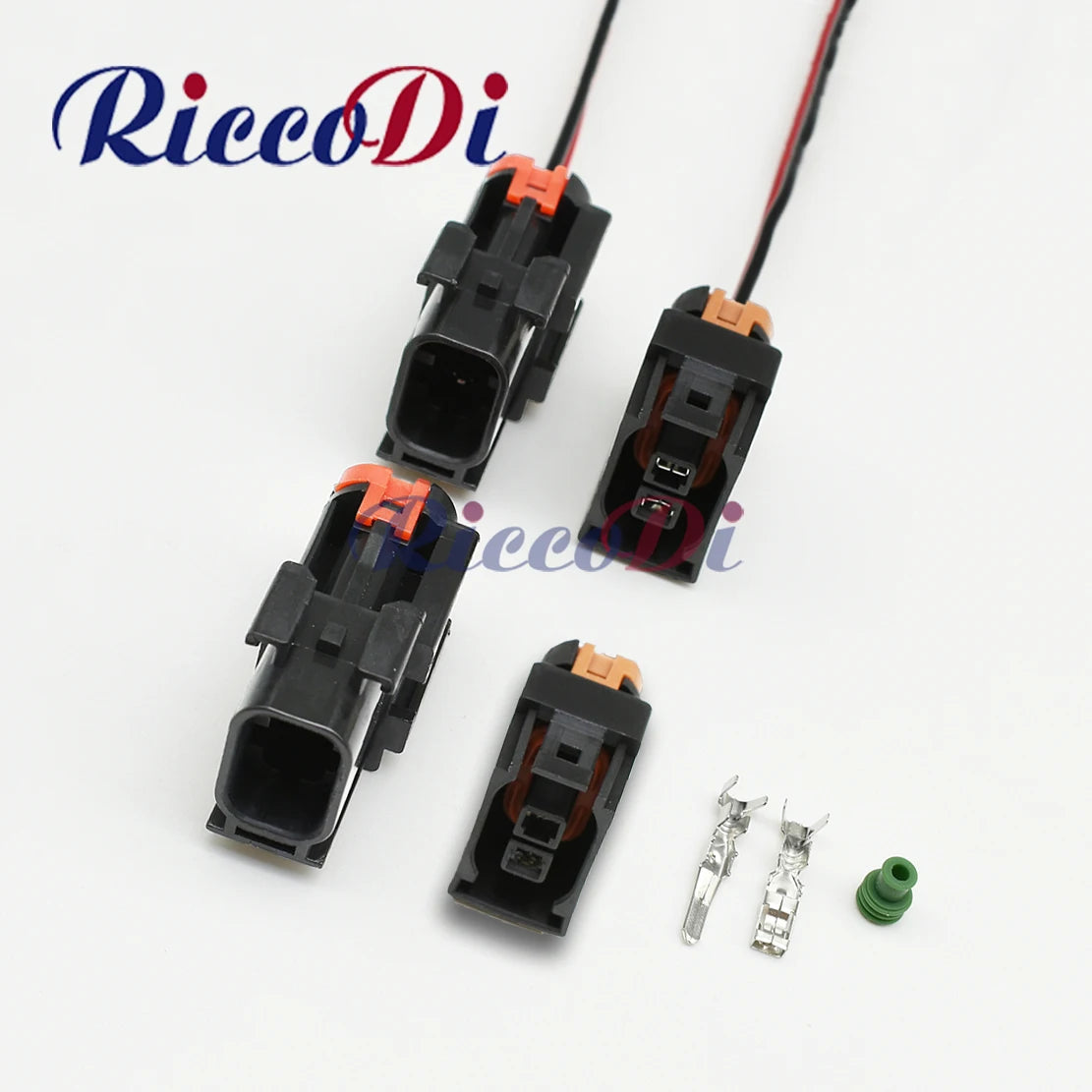 Waterproof automotive electrical connector with male plastic housing plug