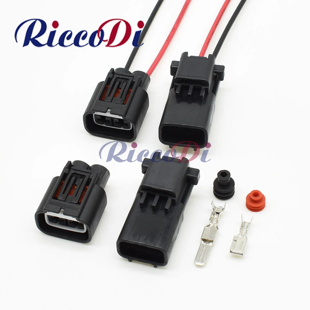 Automotive 2 pin waterproof connector socket overview for radiator fan and water tank systems