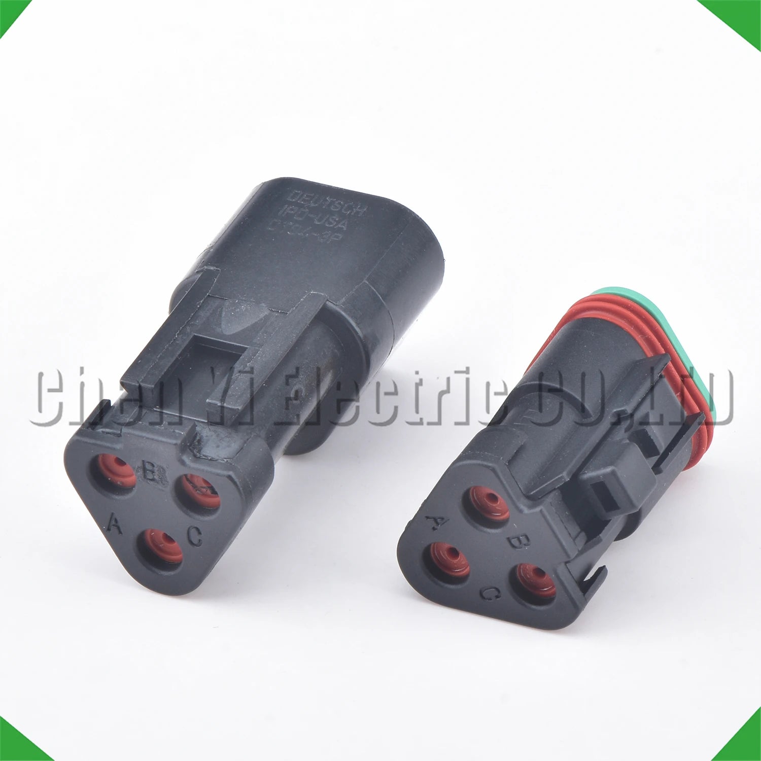 Close-up of 3 pin DT series waterproof connector plug socket structure