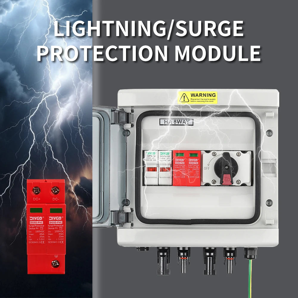 Solar PV combiner box with DC 1000V 1 in 1 out isolation switch, SPD fuse, waterproof and dustproof case