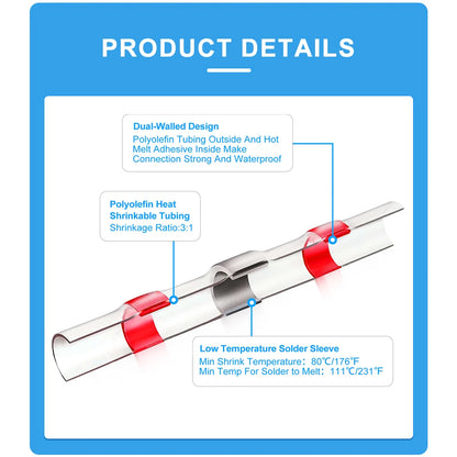 100/120 PCS waterproof solder seal wire connectors, heat shrink butt terminals for secure electrical connections