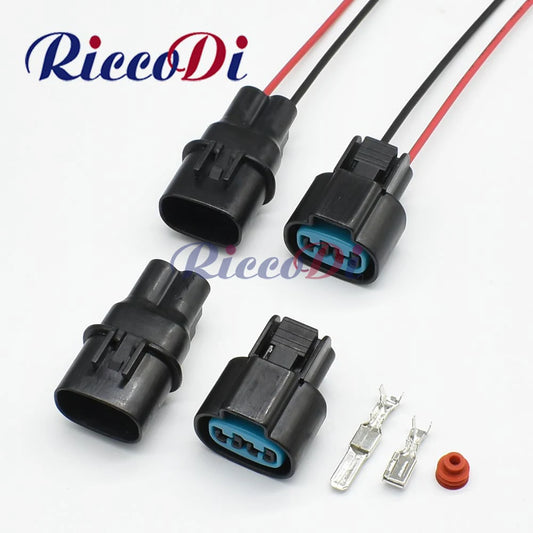 Front view of 2 pin waterproof automotive connector for cooling fan water tank wiring