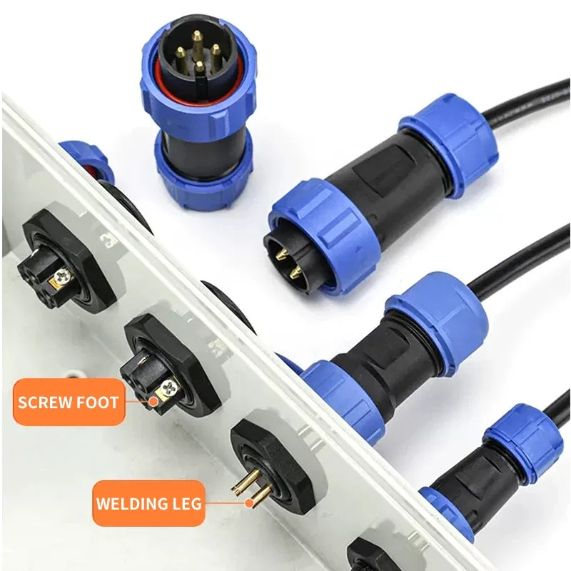 IP68 waterproof SP16-SP21 aviation connectors, screw wiring, 2 to 12 pins, set of 5/10/100 for electrical cable connections