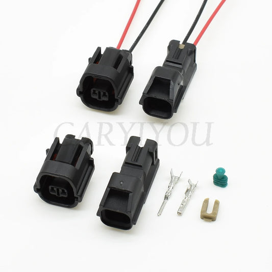 Close-up of terminals for 2 pin 1.2 series waterproof automotive connector for radar sensor