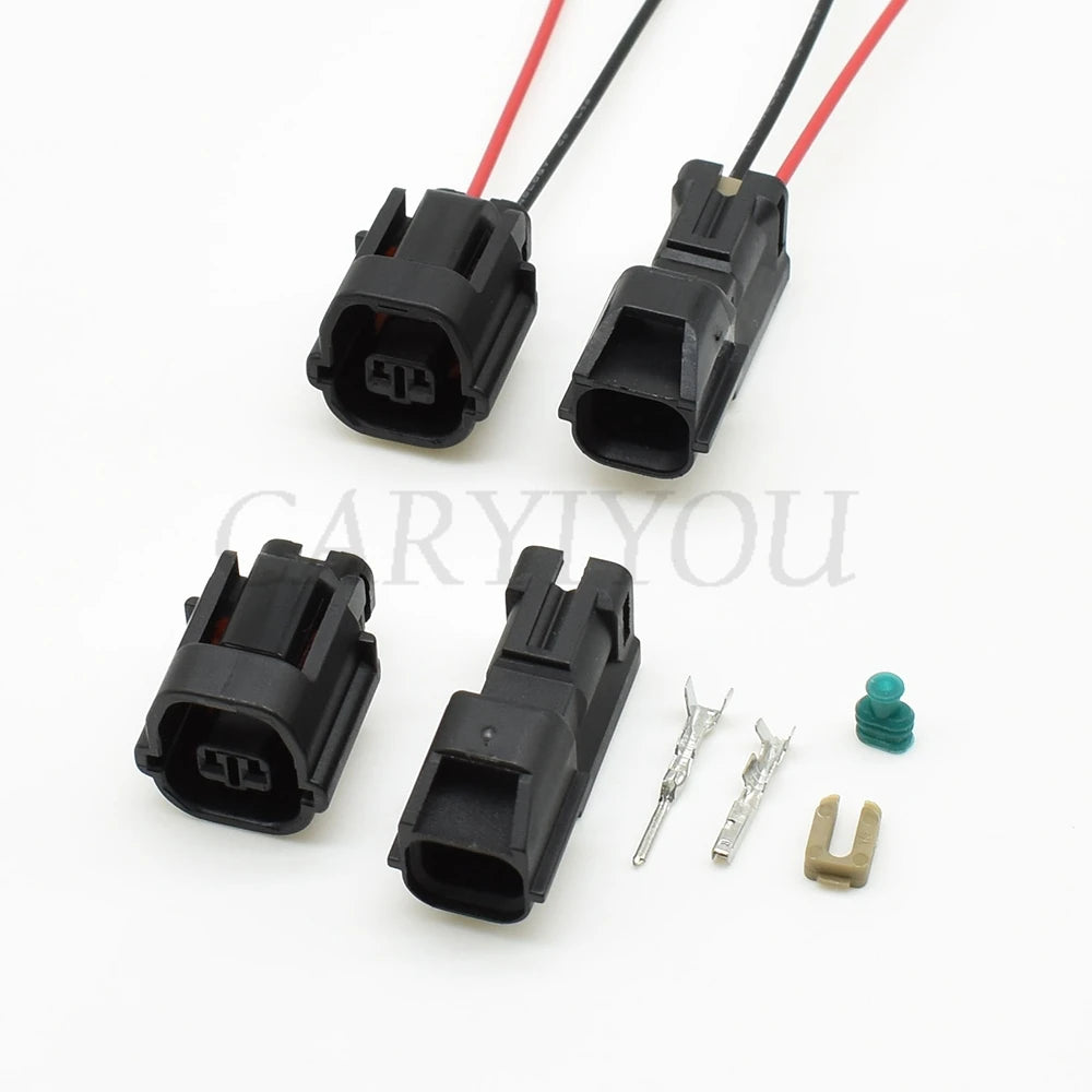Close-up of terminals for 2 pin 1.2 series waterproof automotive connector for radar sensor