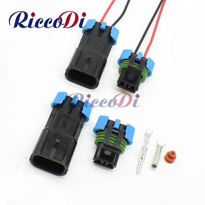 waterproof automotive connector for sensors and electronic fan systems with secure male and female plugs