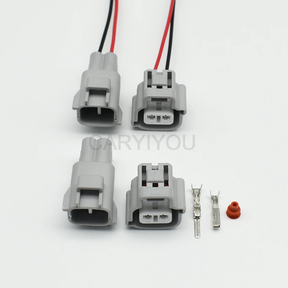Close-up of waterproof 2 pin automotive wiring harness connector for vehicle turn signal