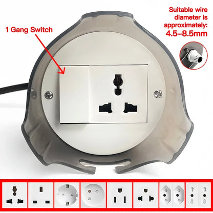outdoor weatherproof and rainproof power outlet with protective cover for garden and patio installation