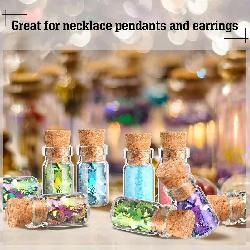 Set of mini clear glass bottles with corks, ideal for wedding, birthday, and party decoration, DIY craft projects, and gifts