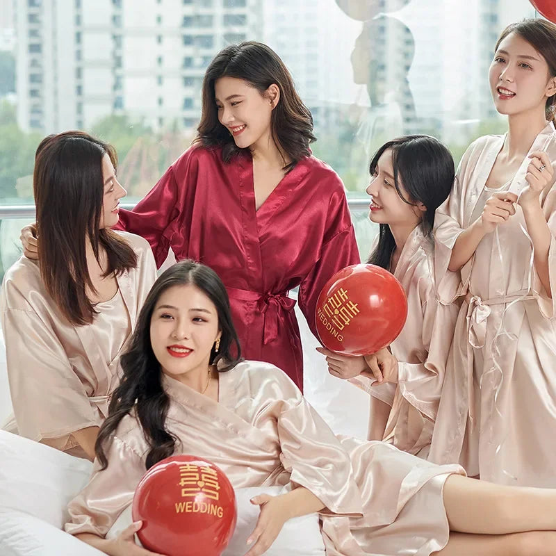 Wedding and bridal shower robe for team bride, elegant satin-silk material