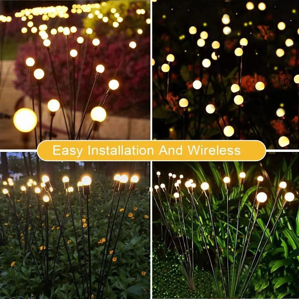 Solar-powered garden lights with 6/8/10 LEDs, firefly effect, ideal for lawn, wedding, and Christmas decoration