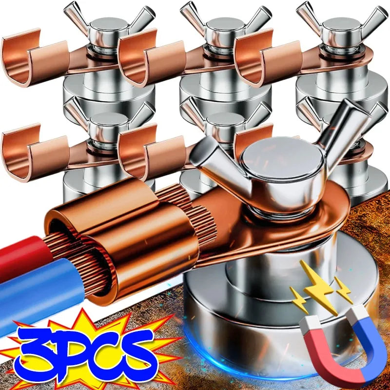 Powerful welding ground magnet with copper electrode fixing clamp for single head support