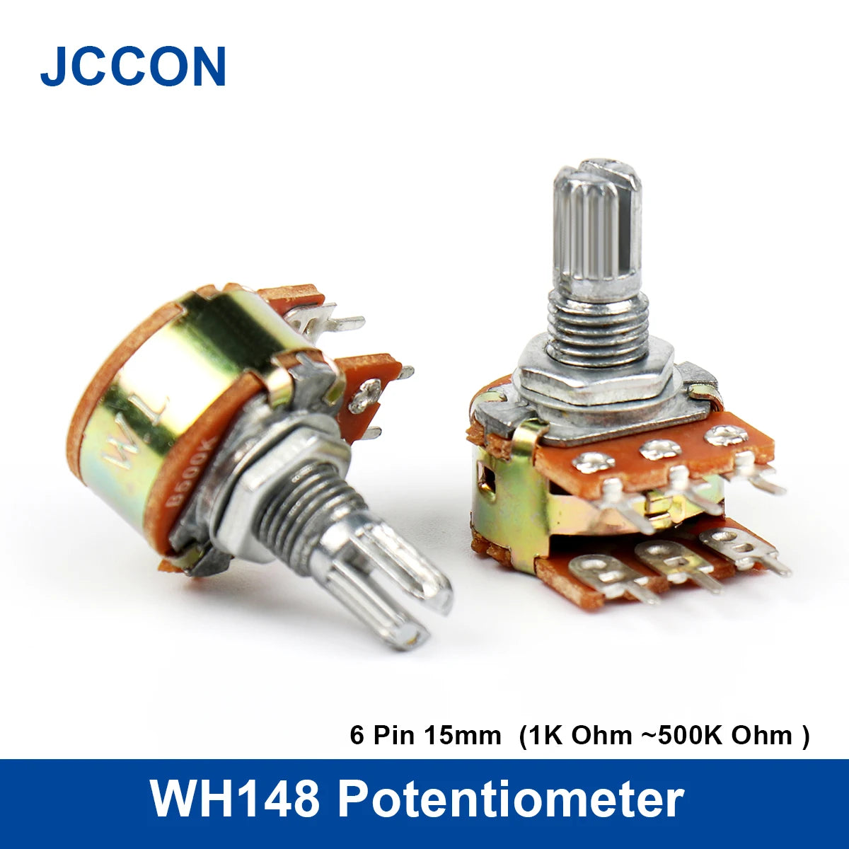 WH148 dual stereo amplifier potentiometer 1K–500KΩ 6-pin 15mm shaft