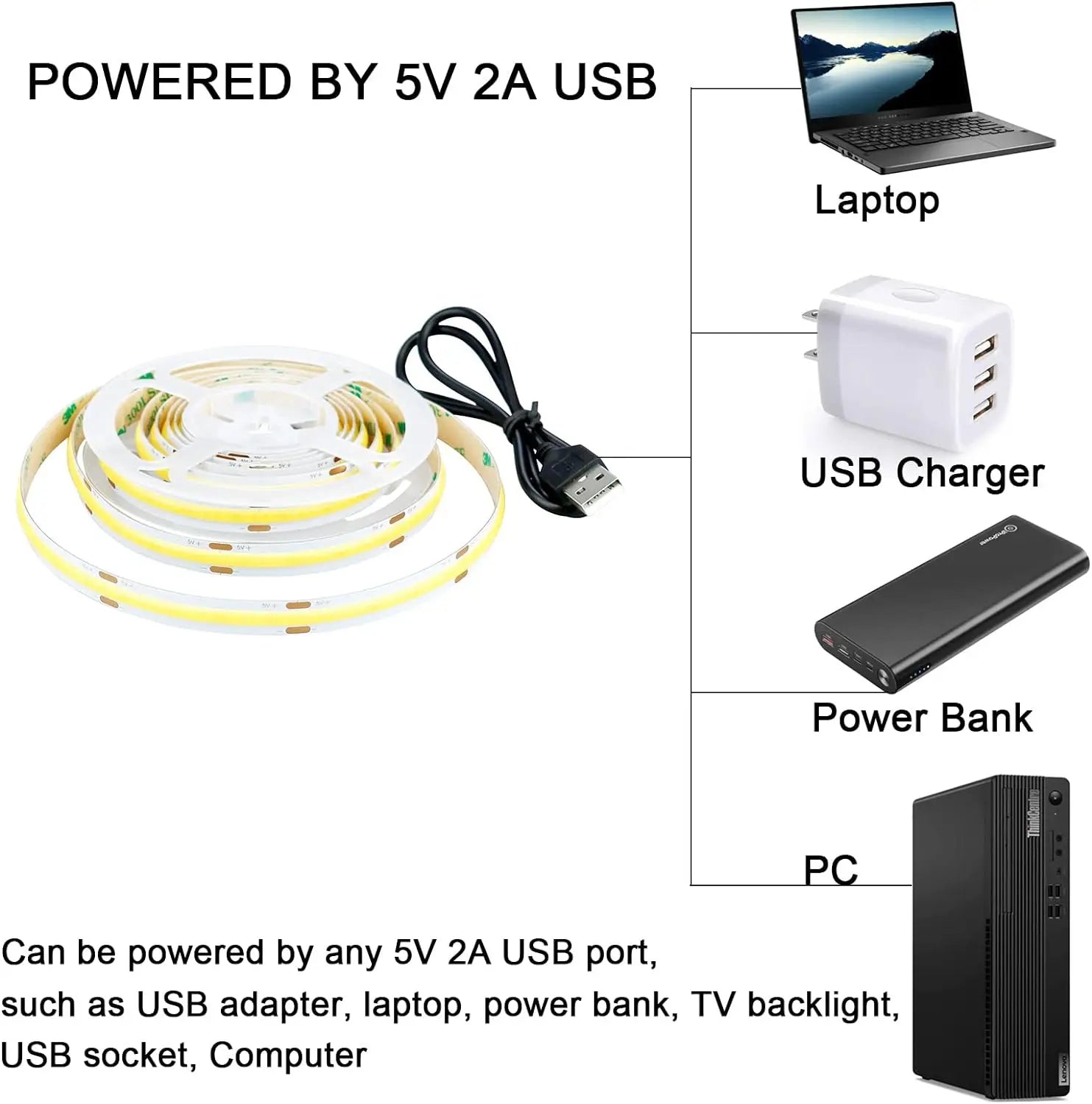White LED COB strip string light flexible design