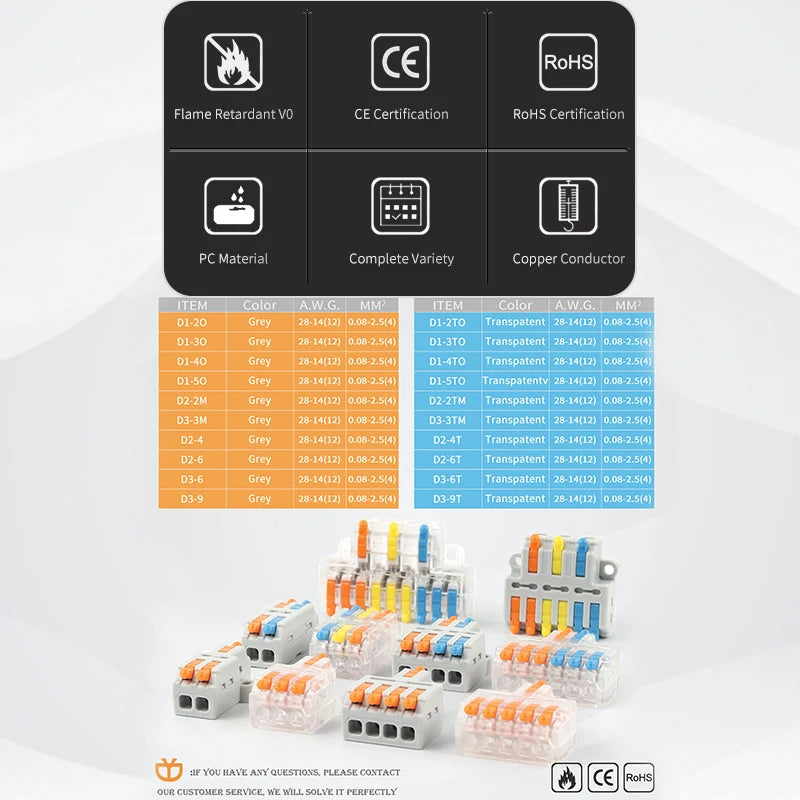 3/4/5/6 pin quick wire connectors compatible with 213, 214, 215 series