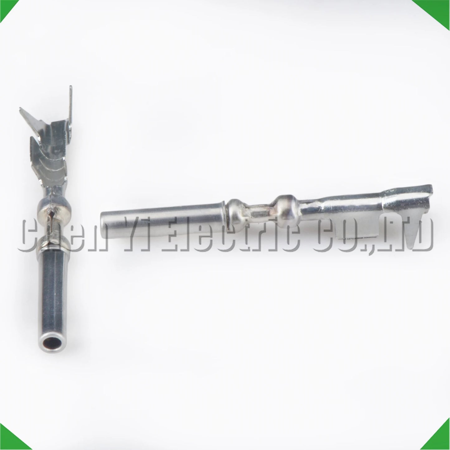 Detailed view of 1.0 mm wire crimp pins for sheath automotive connector wire harness plug