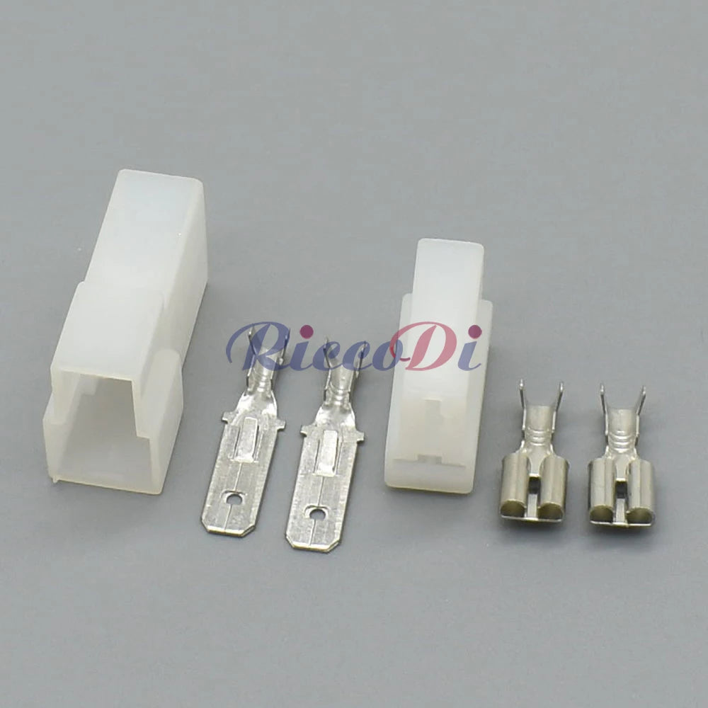Detailed view of 2 pin automotive connector plug with terminal for wiring harness