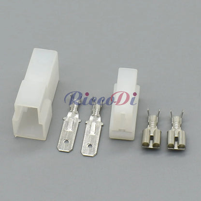 Detailed view of 2 pin automotive connector plug with terminal for wiring harness