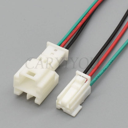 Close-up of 3 pin automotive wire harness connector terminals 1-929169-1 2-929169-1 plastic housing cable adapter socket