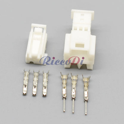 Close-up view of 3 pin automotive wire harness connector terminals 1-929169-1 2-929169-1 plastic housing cable adapter socket