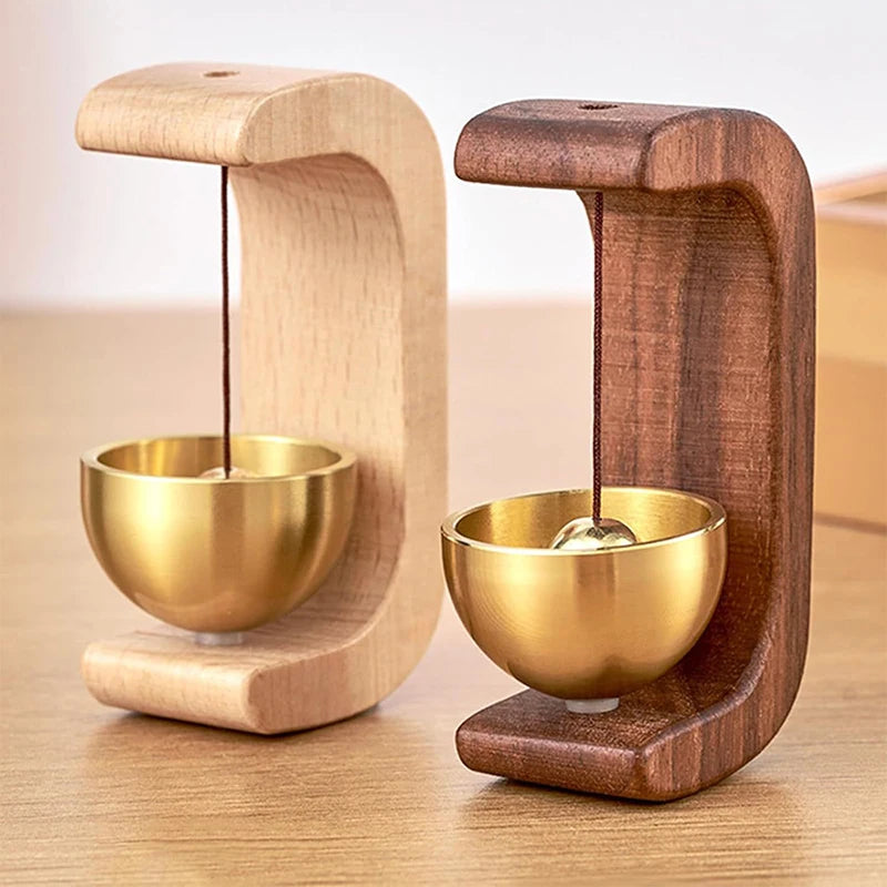 Wireless magnetic jingle bell door chime wooden brass hanging pendant