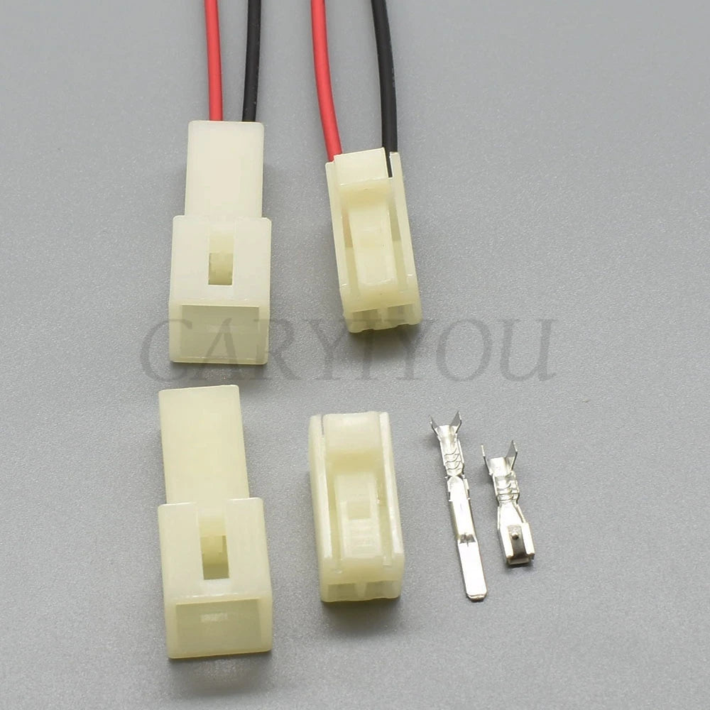 Side view of 2 pin 3mm female wiring connector showing secure connection for vehicles