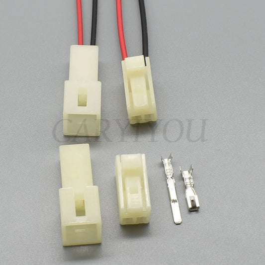 Side view of 2 pin 3mm female wiring connector showing secure connection for vehicles