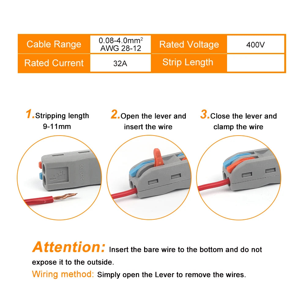 Detailed structure of SPL2/3 connector wiring terminal for quick wire connections