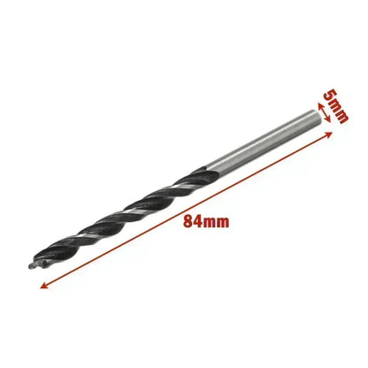 Woodworking spiral drill bits used in power tools for drilling 3mm, 4mm, and 5mm holes in wood
