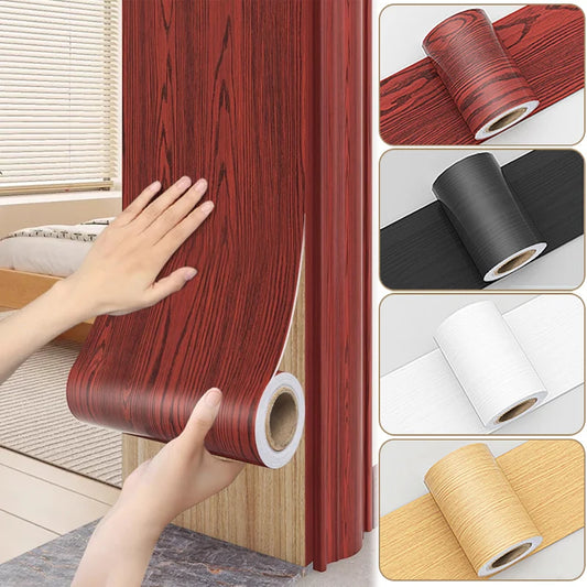Wood grain door frame edge repair tape for self-adhesive hole patching and refurbishment