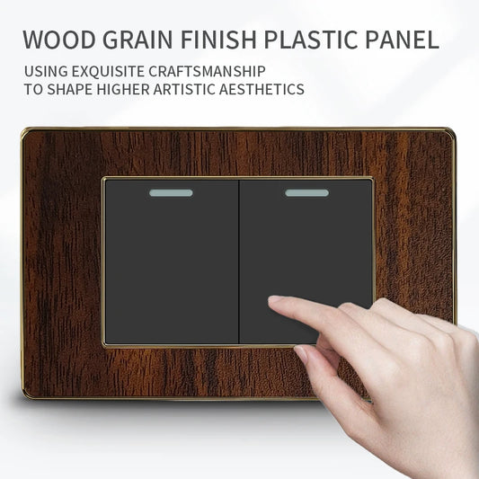 Vintage wood grain 118 type wall plate with switch, black US standard electrical outlet, decorative bedroom cover