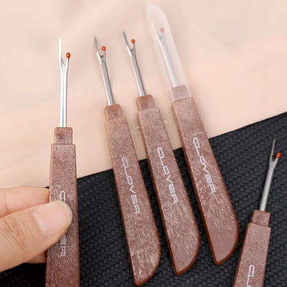 Wooden handle seam ripper tool for precise sewing thread removal