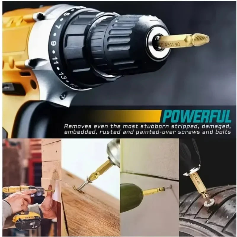 Woodworking screw extractor set for broken bolt removal