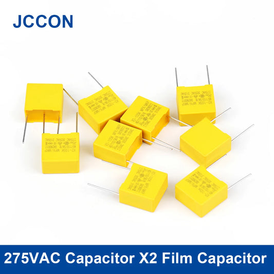 X2 series polypropylene film capacitors rated 275VAC with capacitance 0.1µF to 0.56µF, suitable for AC line filtering and electronic circuits