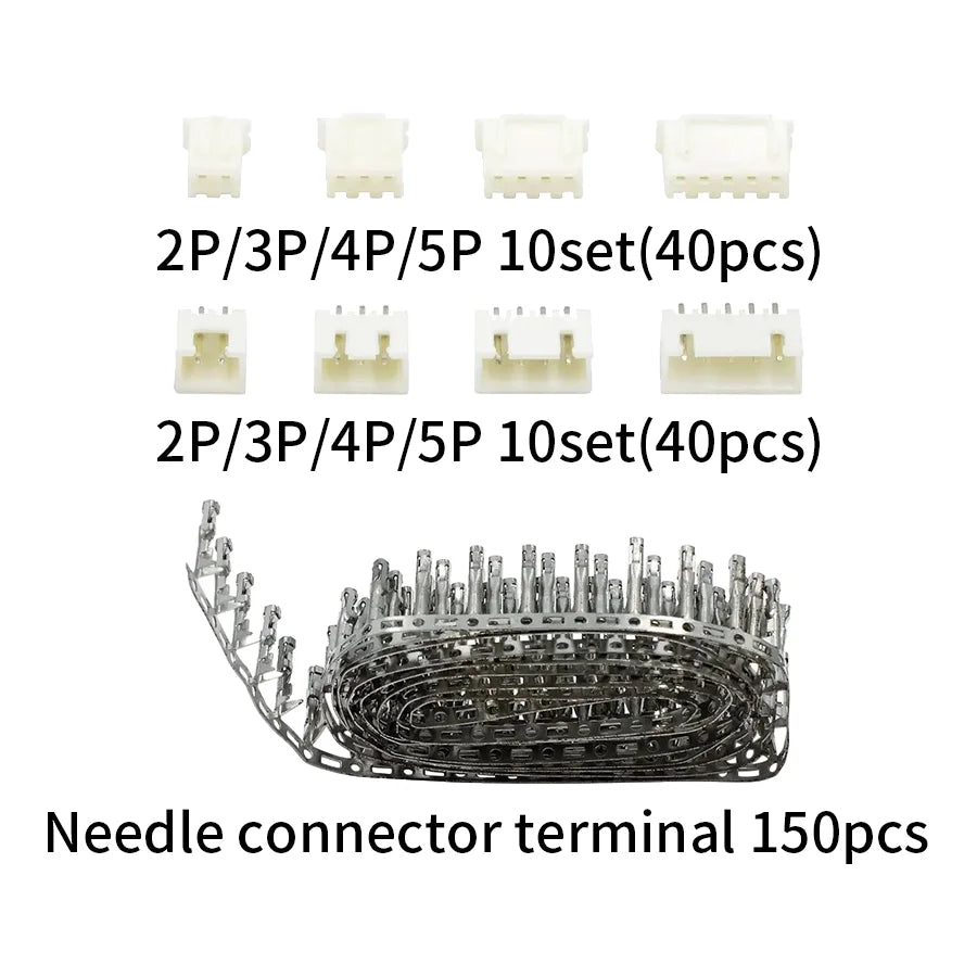 XH2.54 terminal connector kit with 2P 3P 4P 5P male and female housings, 2.54mm pitch, ideal for electronics wiring and DIY projects