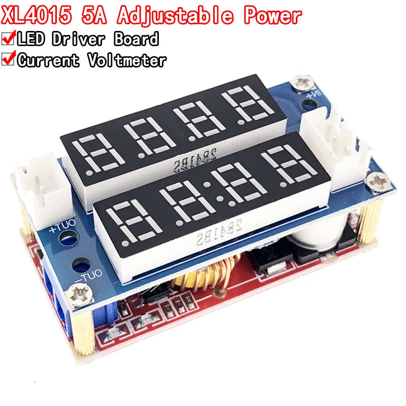XL4015 5A adjustable DC-DC step-down module, CC/CV LED driver with built-in voltmeter and ammeter for electronics and DIY projects