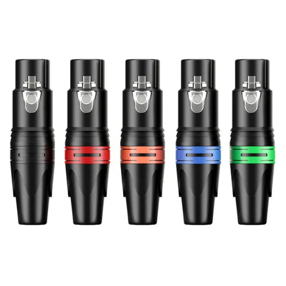 Close-up of 3Pin XLR color head connector, pure copper pin male and female, Canon welding audio microphone plug and socket